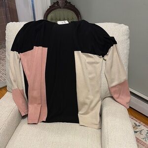 NIC+ZOE Black, Pink, and Cream Sweater